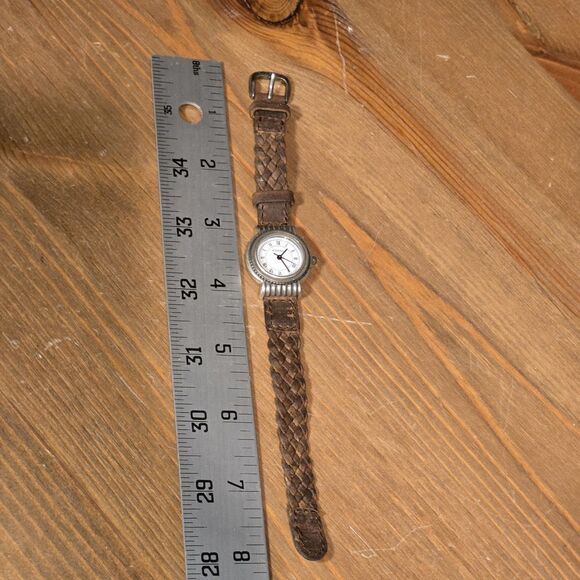 Small Fossil Watch Women Silver Metal & Brown Weave Leather EC-8698 - Picture 6 of 6